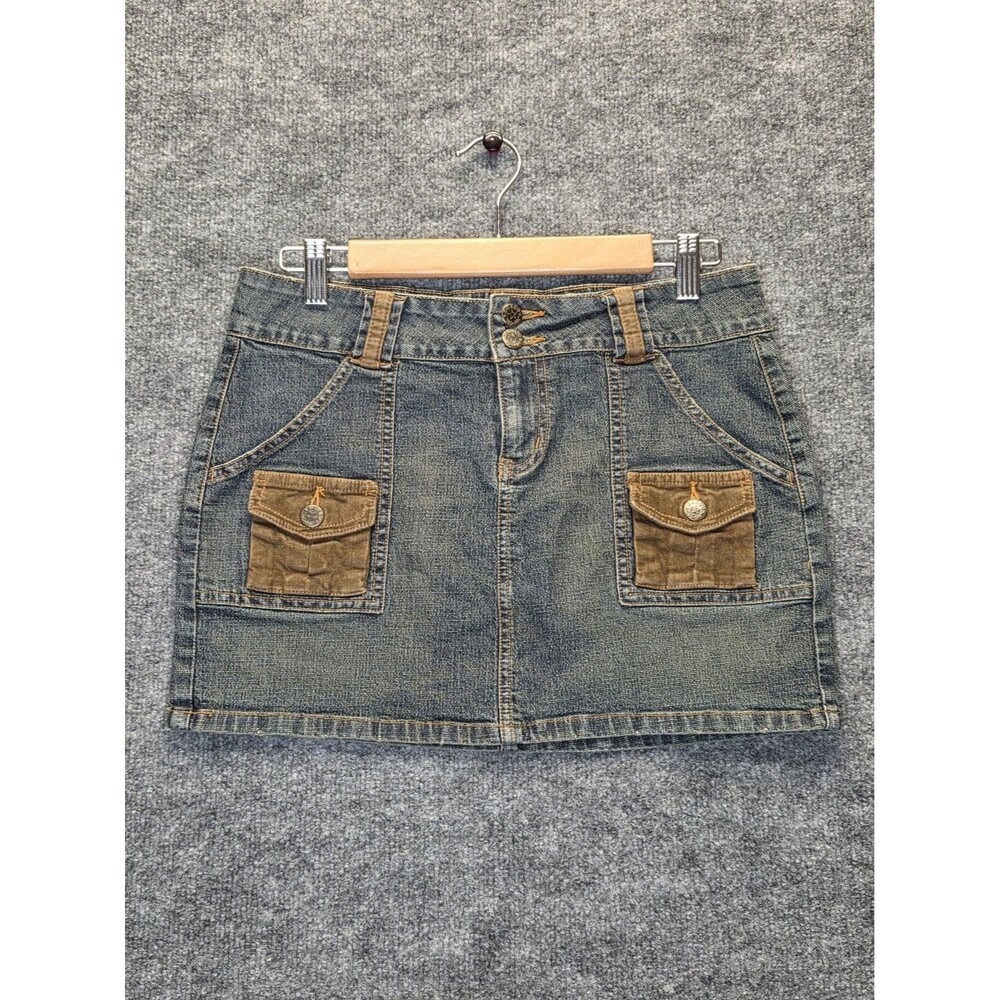 Bongo Skirt Juniors Medium Blue Denim Cargo Mini Corduroy Pockets Zip Button